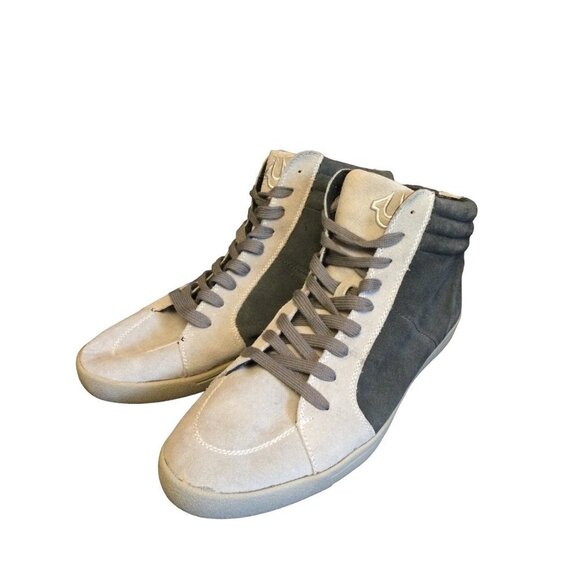 True Religion Mens Scotty Two Tone Suede Hi Top Sneaker Size 12 Gray & White - Picture 1 of 10